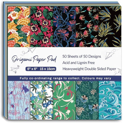 Origami Paper Kit 50 Sheets 6 Inch Square Double Sided Color 50 Vivid Japanese Washi Chiyo Colors for Hand Crafts Origami Paper Arts Creativity Flowers
