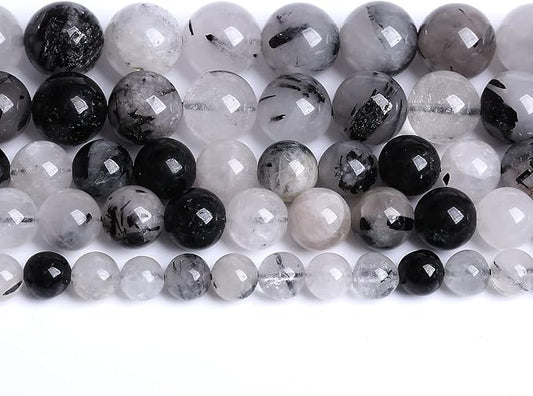AAA Natural Black Quartz Rutilated Beads Round Loose Beads for Jewelry Making DIY Bracelet 45pcs 8mm Crystal Energy Healing Power Stone (Black Rutilated Quartz Crystal, 8mm)