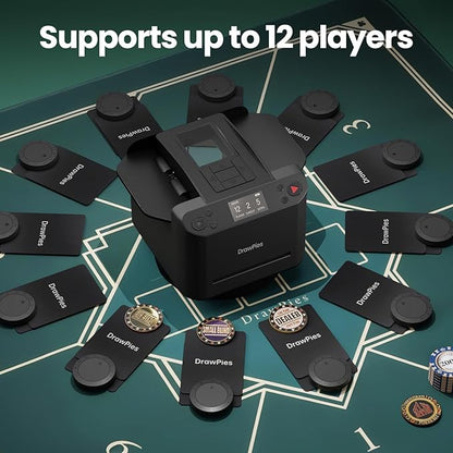 Automatic Card Shuffler and Dealer 2-in-1 Machine Set, 1-12 Player, Rotatable 360°, Remote Card Calling, Ultra Quiet, Rechargeable, 12 Remote Controls, 2 Decks of Cards, 1 Poker Table Top