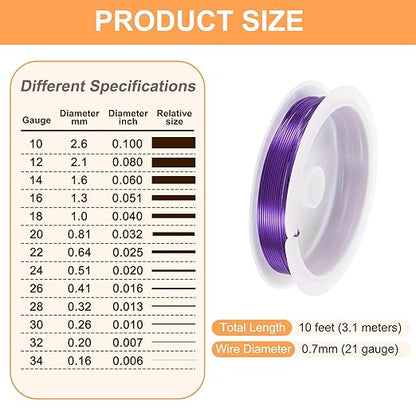HARFINGTON 10ft Jewelry Wire, 22 Gauge (0.7mm) Brass Craft Soft Metal Tarnish Resistant Copper Beading Wire for Jewelry Making Supplies Crafting, Purple