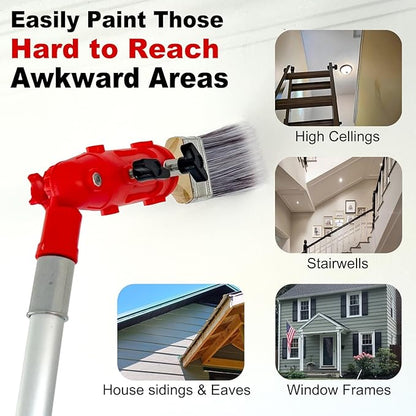 Multi Angle Paint Brush Extender V2, Long Handle Paint Brush, Extension Pole Attachments for Paint Roller, Paint Edger Tool for High Ceilings, Corner Painting Tools for Paint Extension Pole (Red)
