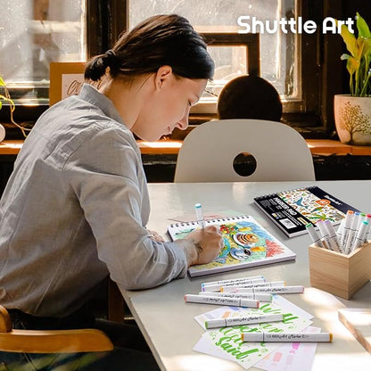 Shuttle Art Marker Pad, 8.9”x8.3” Portable Sketchbook, 40 Sheets Marker Drawing Paper, 110LB/180GSM Smooth Surface Bleedproof Art Paper, Spiral-Bound, Great for Beginners to Draw, Paint & Sketch