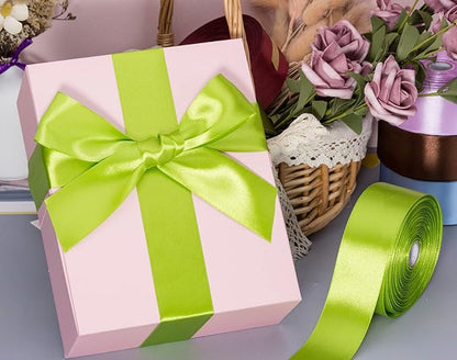 1 1/2 Inch Apple Green Solid Satin Ribbon, 50 Yards Craft Fabric Ribbon for Gift Wrapping Floral Bouquets Wedding Party Decoration