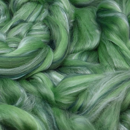 Merino Silk Luxe Tonal Designer Blend. Superfine Merino, Mulberry Silk, Tussah Silk. Top Roving for Spinning or Felting. Velvet Moss 1oz