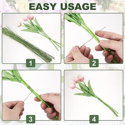 PATIKIL 32 Inch 22 Gauge Floral Stem Wire, 5 Pack/200 Pieces Bouquet Stem Paper Wrapped for DIY Crafts Flower Arrangements, Silver Tone