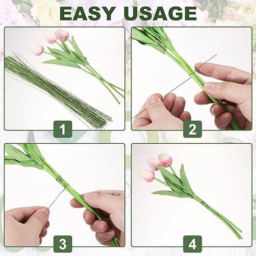 PATIKIL 32 Inch 22 Gauge Floral Stem Wire, 5 Pack/200 Pieces Bouquet Stem Paper Wrapped for DIY Crafts Flower Arrangements, Gold Tone