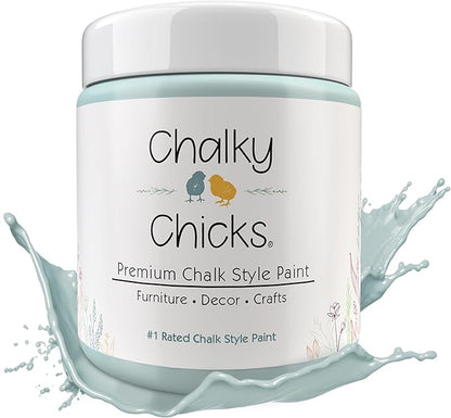 Chalky Chicks All-in-One Chalk Paint for Furniture or Cabinet - 16Fl Oz -Matte Finish Cancun Blue (Light Blue) for Metal, Wood Furniture Paint - No Sanding All-in-One for Home Decor & Crafts, USA Made
