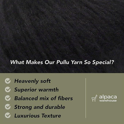 Pullu - Baby Alpaca Merino Wool Yarn Set of 3 Skeins (150 Grams) Worsted Weight - Sourced Directly from Peru - Heavenly Soft and Perfect for Knitting and Crocheting (Black)