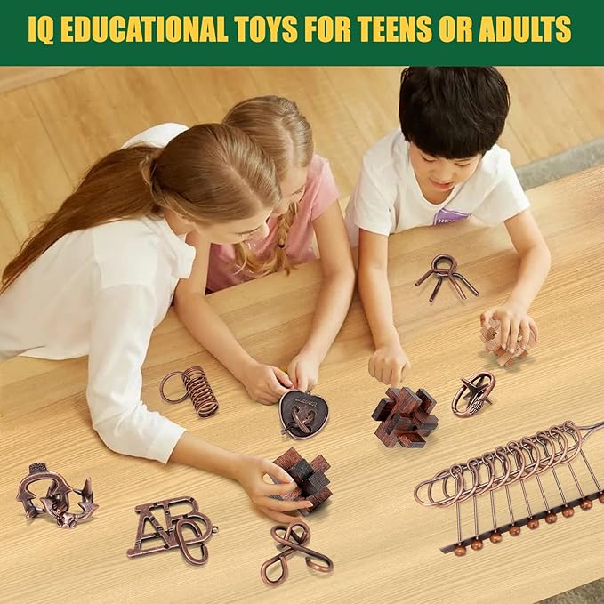 24 Pcs Brain Teaser Puzzles for Adults Teens - Metal Puzzles 3D Puzzle Game Toys for Adults Teens - Wooden Unlock Interlocking Puzzle Adult IQ Education Smart Toys