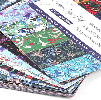 Origami Paper Kit 50 Sheets 6 Inch Square Double Sided Color 50 Vivid Japanese Washi Chiyo Colors for Hand Crafts Origami Paper Arts Creativity Flowers