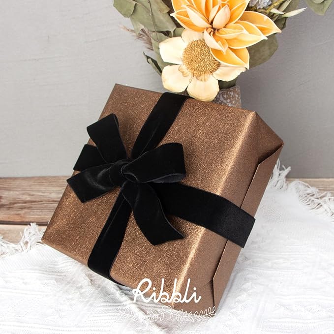 Ribbli Polyester Black Velvet Ribbon,1Inch,10-Yard Spool,Use for Choker,Gift Wrapping,Floral Bouquets, Boutonnieres