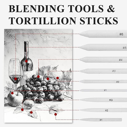 Aenir Blending Stumps for Drawing, Tortillons Blending Stumps Set of 13 Pack with Sandpaper Pencil Sharpener, Paper Art Blenders Tools for Charcoal, Graphite, Drawing Tools for Artists. (13)