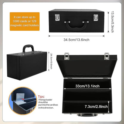 Card Storage Box for Trading Cards，3300+ Card Deck Case for Trading Cards,Leather Closure Commander Card Storage Box,Protectors Fit for YuGiOh, MTG and Sport Cards. (Black, 3300+)