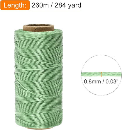 MECCANIXITY Waxed Thread,284 Yard 0.8mm 150D Flat Wax Thread Polyester Waxed String for Leather Sewing Hand Weaving Book Binding Home Decoration,Grass Green