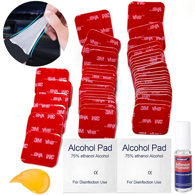 Double Sided Sticky Pads,Made of 3M VHB,Strong Adhesive Tape Squares Heavy Duty Waterproof Heat Resistant, Extreme Mounting Foam Tape,Car Home Outdoor Use, 48 Pcs 1.18x1.38 Inch
