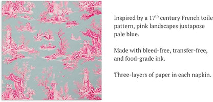 Stxy's (3ply) 60ct Pink Toile Paper Napkins Vintage Cocktail Napkins for Girl or Boy Baby Shower, French Pink and Blue Toile Napkin Pack for decoupage, baby shower