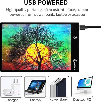 Light Box Drawing Pad A5, Tracing Board with Micro USB Cord Charge Cable and Brightness Adjustable for Artists, AnimationDrawing, Sketching, Animation, X-ray Viewing (A5) Not Rechargeable