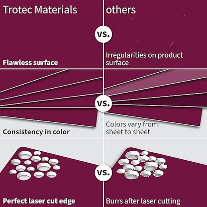 Trotec TroLase | 12"x24"x1/16", 4 Pcs | Burgundy/White | 2 Ply | Modified Acrylic | Laser Engraving Double Color Plastic Sheet | Engraving Blanks for Laser, Saw, Guillotine | Made in USA