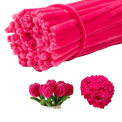 100 Pieces Pipe Cleaners Chenille Stem, Pastel Candy Color Pipe Cleaners Set for Pipe Cleaners DIY Arts Crafts Decorations, Chenille Stems Pipe Cleaners (Rose red)