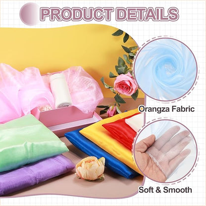 MECCANIXITY Iridescent Sheer Organza Fabric, 10 Yards x 59 Inches Solid Holographic Shiny Fabric Organza Cloth for Wedding, Curtains, Costume, Photo Background, Light Blue