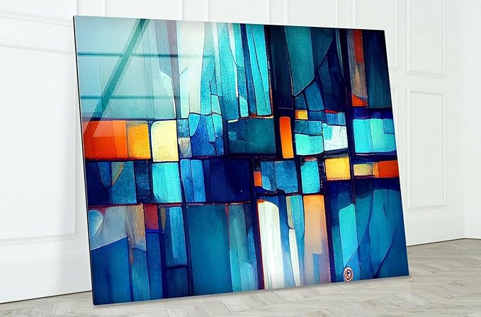 My Photostation.com 28Wx18H'' Blue Vibrant Stained Glass Wall ArtTempered Glass Printing Wall Decor Large Wall Art Wall Hangings