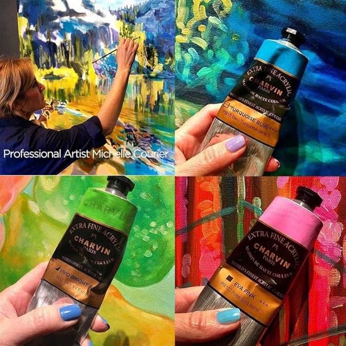 Charvin Extra Fine Professional Acrylic Paint - Vivid Bright Green, 60ml Tube, Triple-Milled, Lightfast Pigments, Open Stock Artist Acrylic Paints in Nature-Inspired Hues