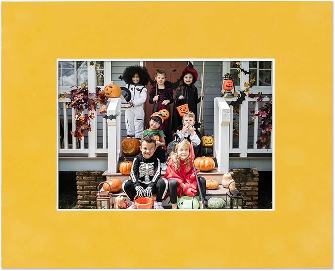 Pack of Ten Acid Free 11x14 Mats Bevel Cut for 8.5x11 Photos - Sunrise Yellow Suede Precut Matboards With Backing Boards and Self Seal Bags for Pictures, Framing - 4-ply Thickness
