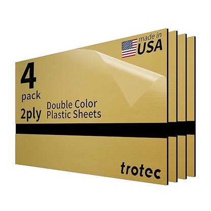 Trotec | Metallic Looking Acrylic Sheet | 12"x24"x1/16, 4 Pcs | European Gold/Black | Metallic Finish - Scratch Resistant for Laser Engraving & Cutting,Printing,Glowforge,Name Plate | USA Made