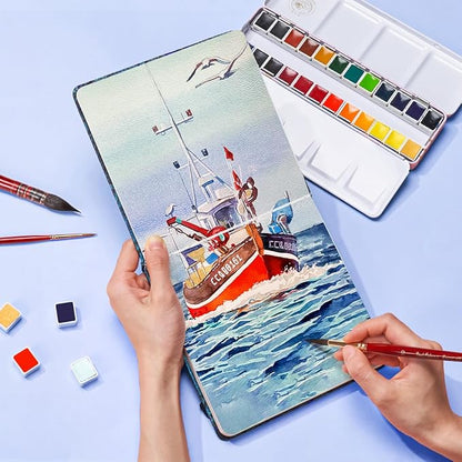 Lightwish Square Watercolor Journal,100% Cotton,300gsm/140lb,Acid-Free,24 Sheets Cold Press Watecolor Sketchbook for Artists Adults Students,6.29 * 6.29 Inches(Blue Starry Sky)