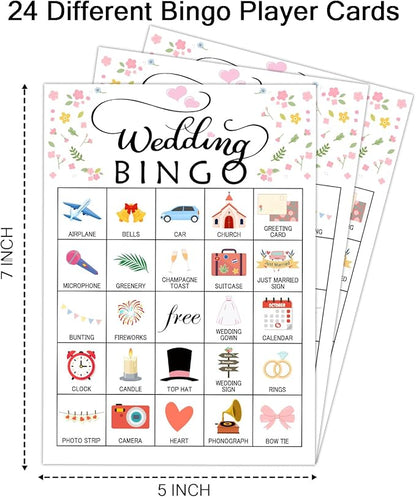 Wedding Party Bingo Game Cards(24 Players), Bridal Shower Bingo Card for Family Friend Adult, Large Group Holiday Engagement Party Activity Favor Decoration Supplies -001