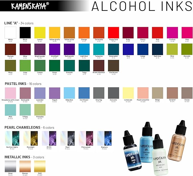 Alcohol Ink Set - 34 Color Variations - Set #23-4 Alcohol Inks x 0.51 fl oz (15 ml)