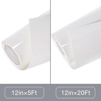 TORC Iridescent White HTV Heat Transfer Vinyl Roll (Total 12 in x 10 ft) Sparkly Rainbow White Iron-on Transfer for T-Shirts