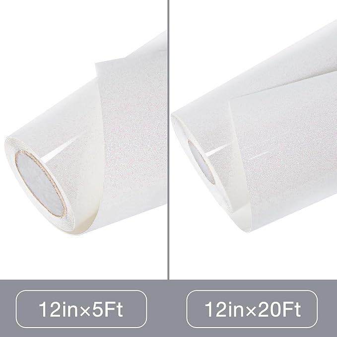TORC Iridescent White HTV Heat Transfer Vinyl Roll 12 in x 5 ft Sparkly Rainbow White Iron-on Transfer for T-Shirts