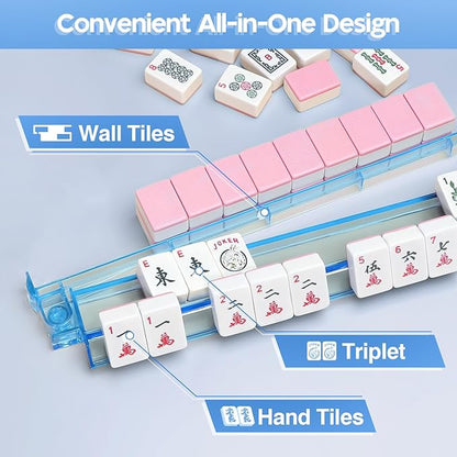 Mahjong Racks with Pushers Set of 4, Mahjong Tile Pushers and Racks, Acrylic Majiang Tile Holders Accessories (4 Colors)
