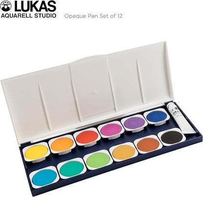 Lukas Opaque Artist Watercolor Studio Paint Set - Professional, Includes a Travel Friendly Outdoor Painting Case and Color Mixing Palette - 24 Brilliant Colors in Round Pans
