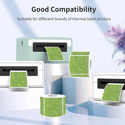 Square Holographic Thermal Labels Stickers, 2" x 2" Thermal Stickers Labels, Waterproof Glitter Direct Thermal Printer Label for Small Business- Holographic Green
