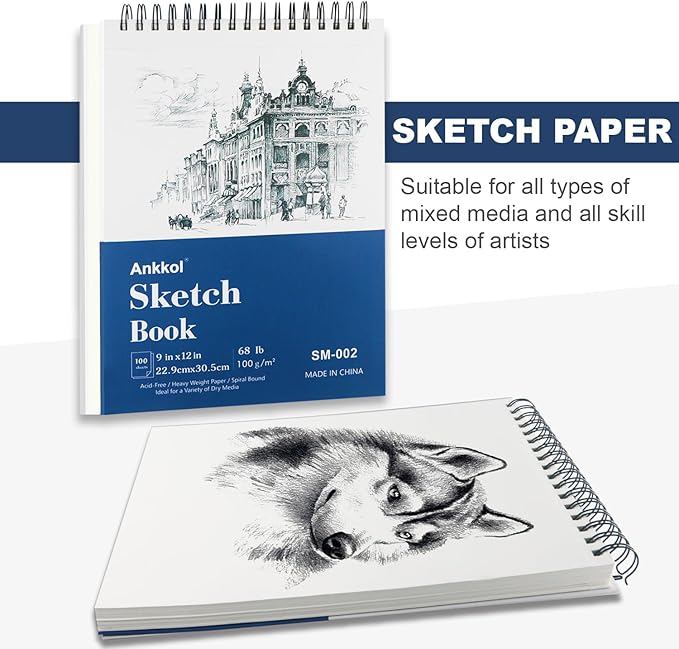 9" x 12" Sketch Book, Hardcover Sketchbook, Top Spiral Bound Sketch Pad, 100 Sheets (68lb/100gsm) Drawing Paper Pad, Art Supplies for Adults for Kids Drawing Notebook.