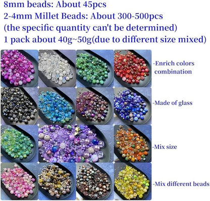 Assorted Glass Resin Beads Multi Size Colors Smooth Cracked Gravel Millet Spacer Beads for Bracelets Necklace Earring DIY Jewelry Making Craft(Pink Series)