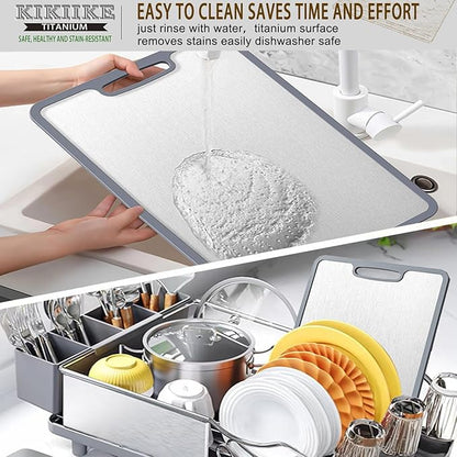 Titanium Cutting Board Double-sided non-slip silicone edging Pure Titanium Cutting Boards for Kitchen - Double-Sided Food-Grade Chopping Board Non-Stick Durable and easy to clean (Small)