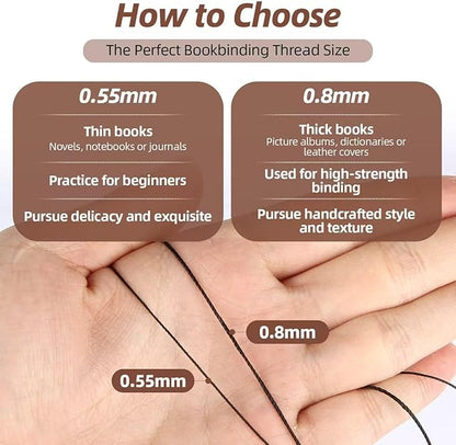 Natural Waxed Thread, 0.55mm/0.8mm, Wax Thread for Handcrafted Wrapping, Sewing, Bookbinding, Leather Threads, Beginners Craft DIY, Hemp Cord (Black/Brown/White, 0.55mm/33 Yards)