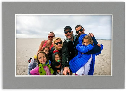 Poster Palooza 8x10 Mat Bevel Cut for 5x8 Photos - Acid Free Mid Grey Precut Matboard With Backing Board and Crystal Clear, Self Seal Photo Mat Bag - For Pictures, Photos, Framing - 4-ply Thickness