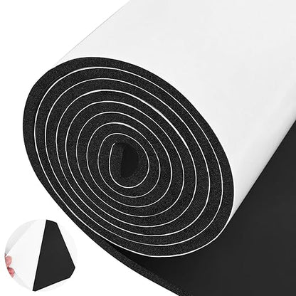 Tolanbbt Sponge Neoprene Foam Sheet with Adhesive - 1/4” Thick, 12” x 118” Closed Cell Foam Rubber Roll, Weatherproof Soundproof Padding for Automotive, Cabinet, Furniture, Crafts, DIY, Black
