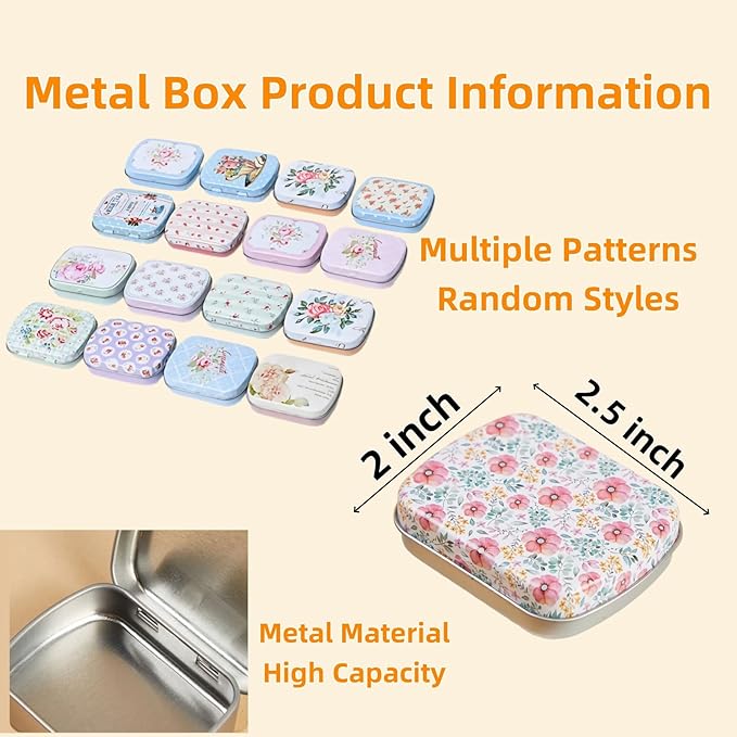 Hilsayum 50Pcs Heart Shape Stitch Markers for Crocheting,Crochet Stitch Markers with Floral Design Small Tin Box