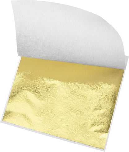 MECCANIXITY Gold Leaf Foil Sheet, Bright Golden Leaf Papers, 3.3 x 3.1inch for Art Decoration, Sculptures, Painting, Pack of 100