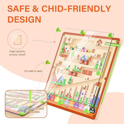 Montessori Toys,Magnetic Color and Number Maze,Wooden Toys for Ages 2-4,Toddler Fine Motor Skills Toys for Boys Girls
