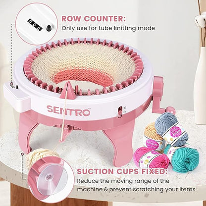 SENTRO 48 Needles Knitting Machine with Row Counter and Plain/Tube Weave Conversion Key, Efficiently DIY Scarf Hat Sock (48 Pink)