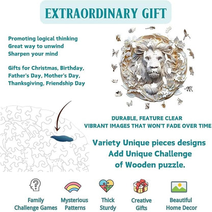 Wooden Puzzles Adults, 3D Paper Lion Wooden Puzzles 200 Pieces, Unique Animal Shaped Wood Challenging Jigsaw Puzzles Gifts for Adults, 11.4x11.2in