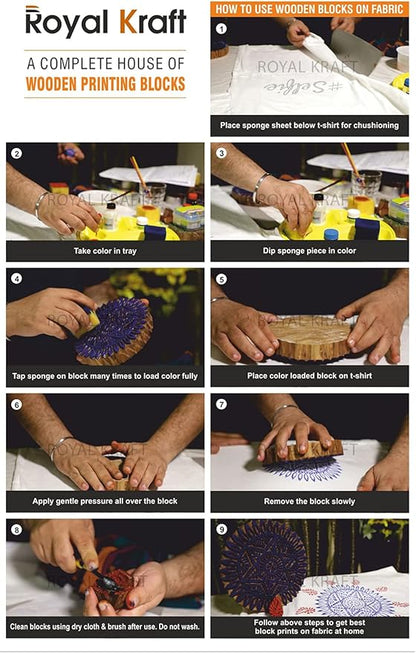 Royal Kraft Wooden Stamps for Block Printing on Saree Border, Textile, Clay, Pottery, Tattoo (Set of 10) MXtag0013