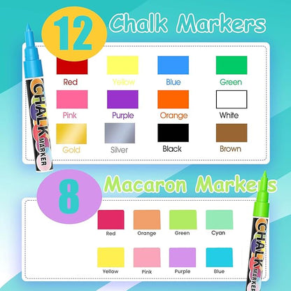 Extra Fine Tip Liquid Chalk Markers for Chalkboard, 20 Colors Window Liquid Chalk Marker Pens with 1mm Fine Tips, Washable Erasable Wet Erase Marker Pens Set for Bistro, Car Glass, Poster, Blackboard