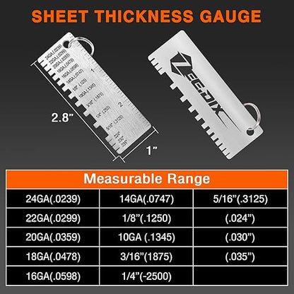 ZeeDix Wire Gauge Measuring Tool (2 Pcs) - Round Dual Sided Metal Sheet Gage & Metal Sheet Thickness Gauge, Stainless Sheet Wire Size Chart & Welding Measurement Tool